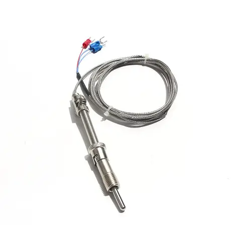 K-type E-type PT100 Spring Loaded Thermocouple Screw Mount RTD Temperature Probe Sensor WRNT-0102 Thread M12x1.5 Metal Braided