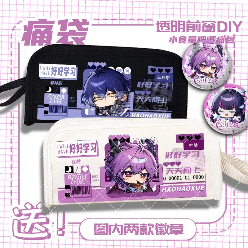 Juego Genshin Impact Flins Lauma Aino Durin Nicole Reeyn Nefer Columbina lienzo doble capa cremallera Flip Pen estuche para lápices en Stock