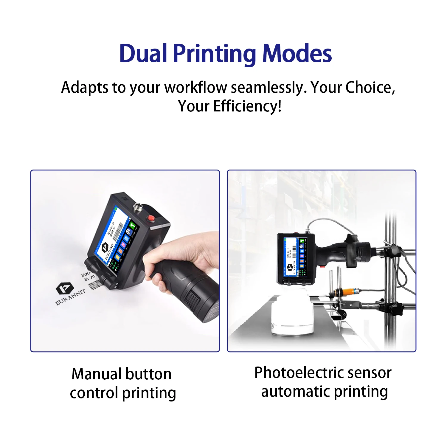 EURANNIT E15 Handheld Thermal Inkjet Printer 12.7mm Portable TIJ Printer Number Logo Label Date Image Text TIJ Printing Machine
