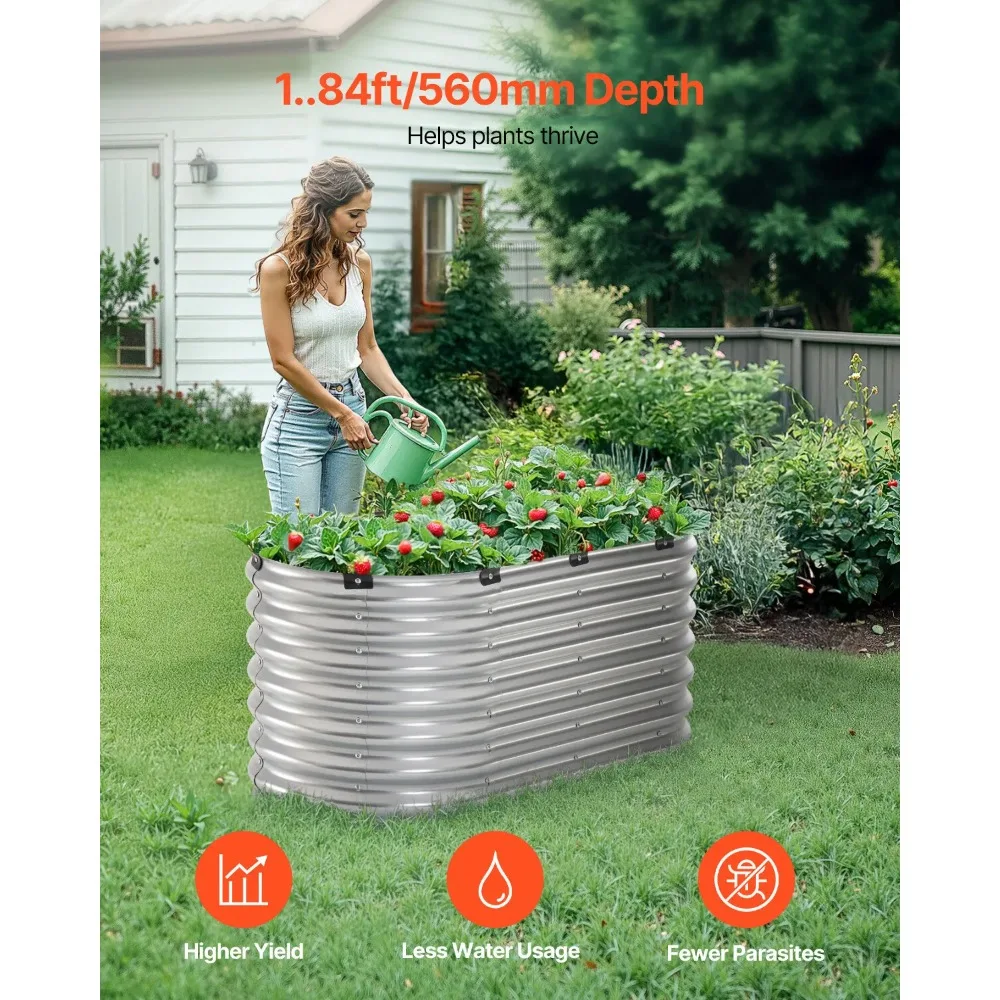 

Metal Raised Garden Bed 4x2x2 ft Outdoor Galvanized Planter Box Silver
