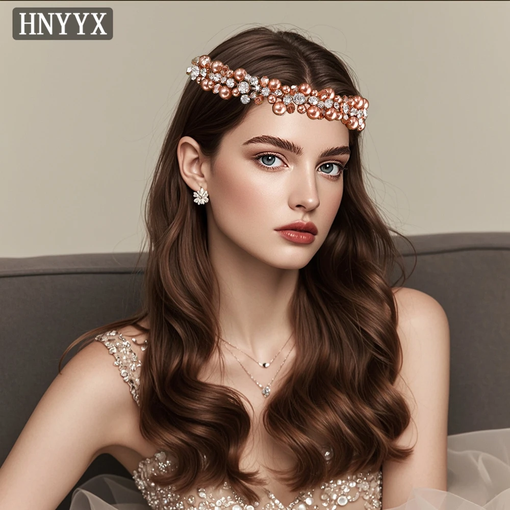 hnyyx-エレガントなシャンパンパール花嫁ヘアバンドブリンブリンラインストーン女性の結婚式のファッション手作りヘッドバンドヘアアクセサリー-a280