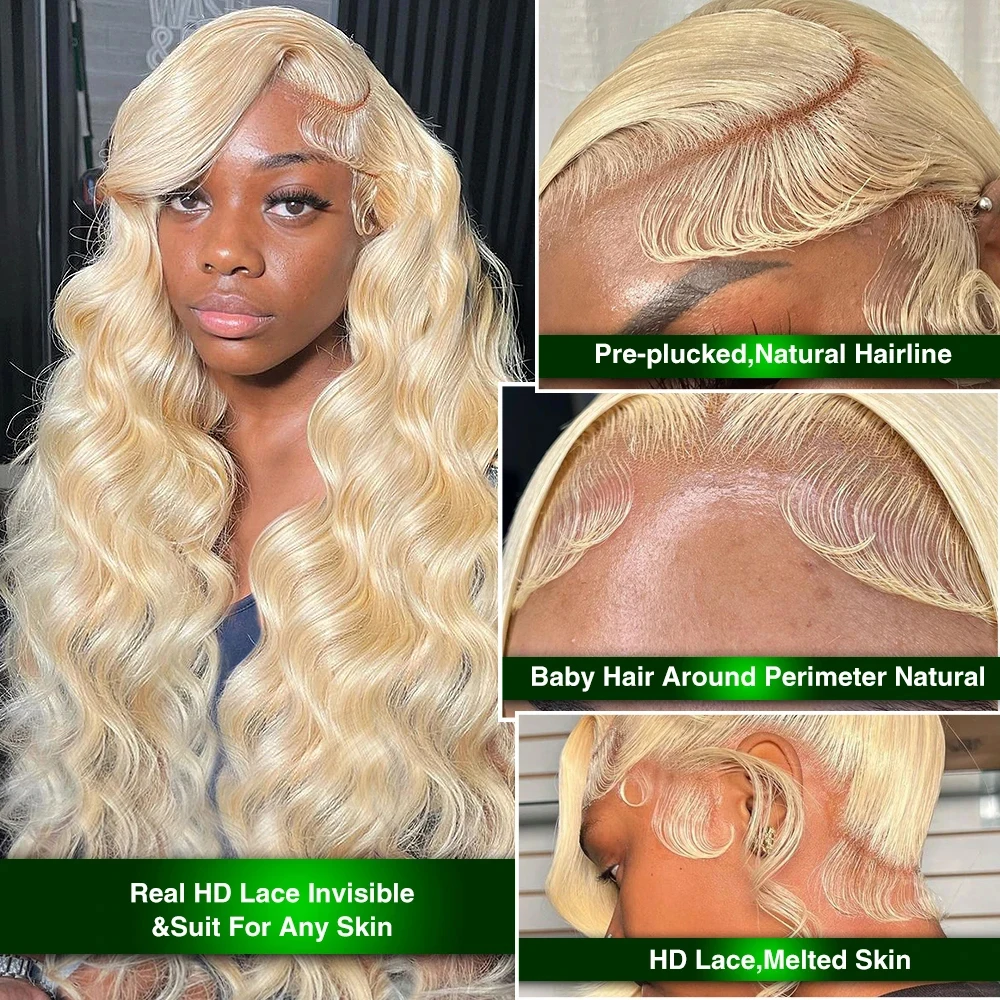 Leimlos 613 honig blonde körper wellen perücken hd 13x4 spitze frontal perücken menschliches haar 200% vor gezupftes babyhaar für schwarze frauen 32 zoll