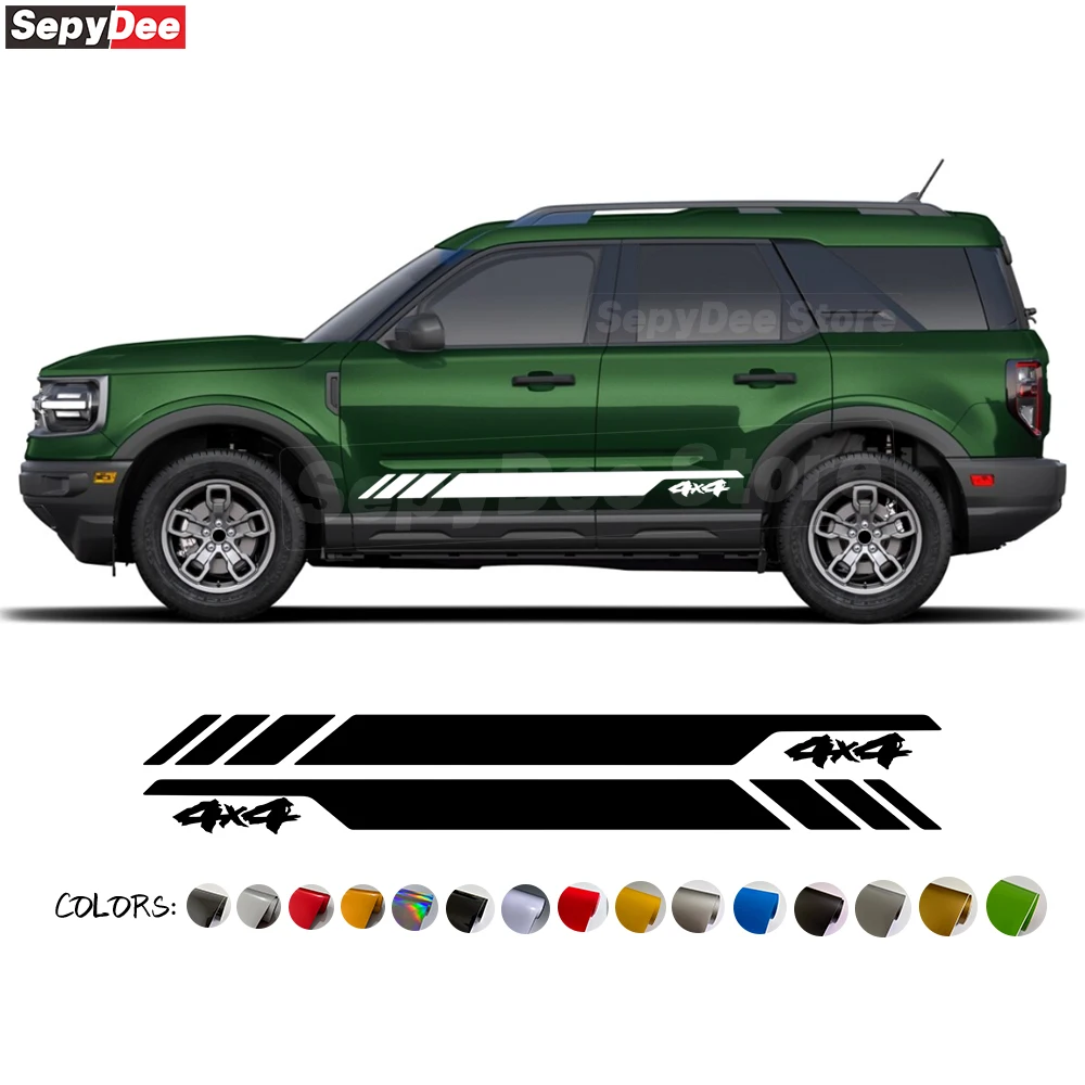 2 pegatinas gráficas 4x4 para faldones laterales de coche Ford Bronco Sport 2021- Decoración de carrocería Rayas largas de vinilo para carreras
