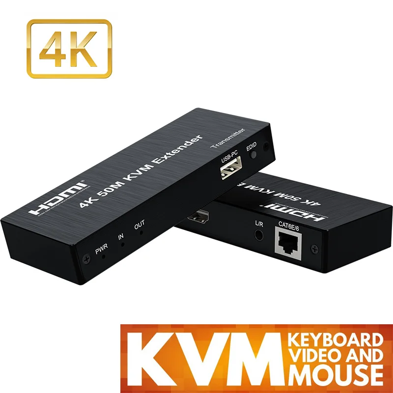 4K 30Hz HDMI KVM Extender over Single Rj45 Cat6 Cable 50M HDMI USB Ethernet Extender for PC DVR Support Mouse Keyboard Control