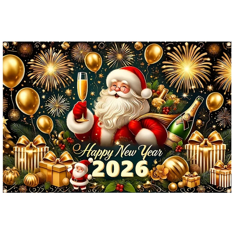 2026 سنة جديدة سعيدة راية قماش مزخرف جداري احتفالي عيد الميلاد السنة الجديدة ديكور للحفلات الداخلية والخارجية قماش حائط معلقة على الحائط #6