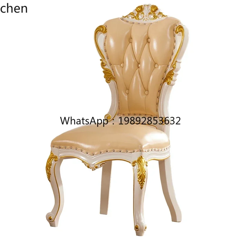 7BGZdining chair all solid wood double-sided carved hotel desk chair living room gold-painted leisure chair