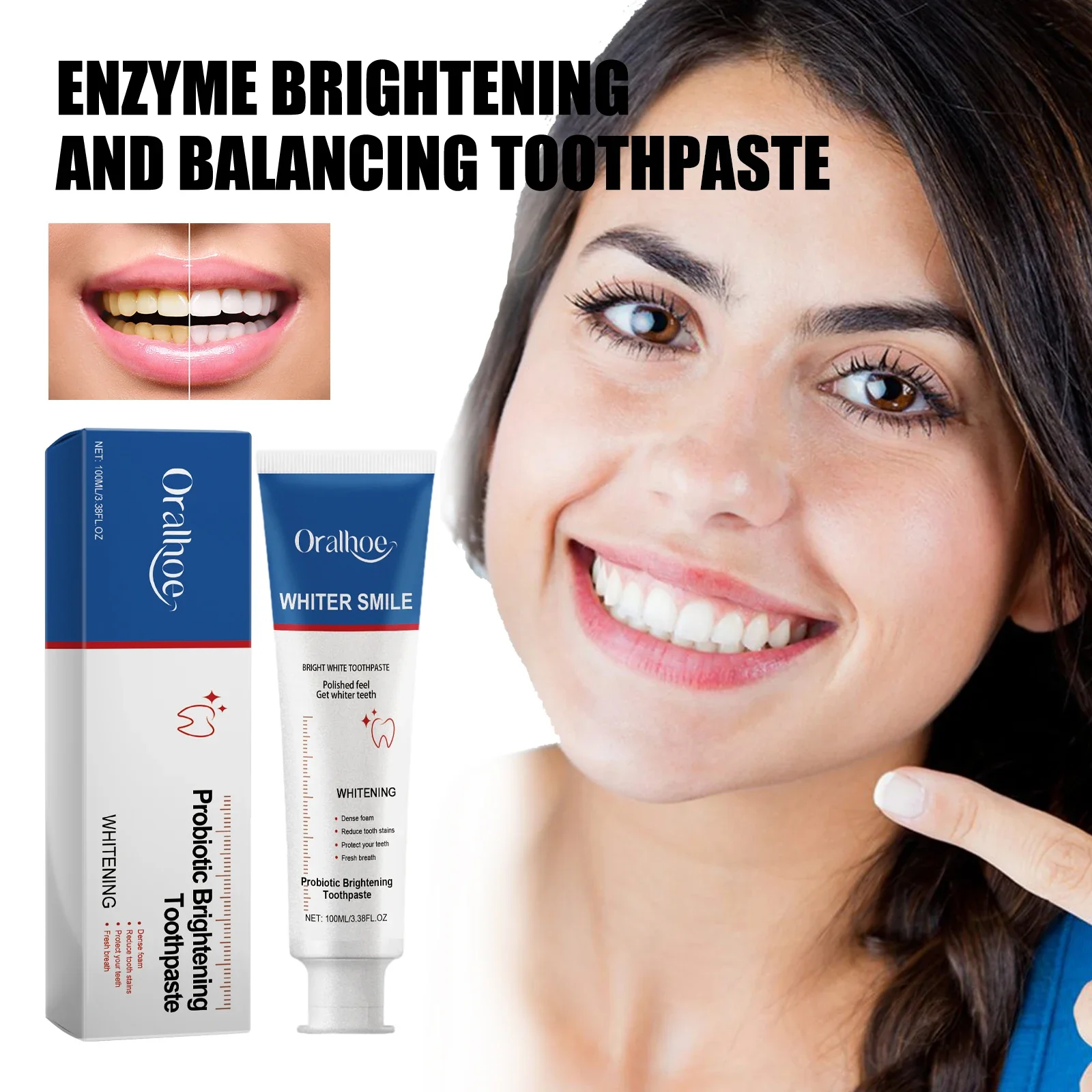 Probiotic Toothpaste Brightens Teeth, Removes Yellow Teeth and Stains, Tooth Cleaner, Oral Hygiene, Cleans and Freshens Breath