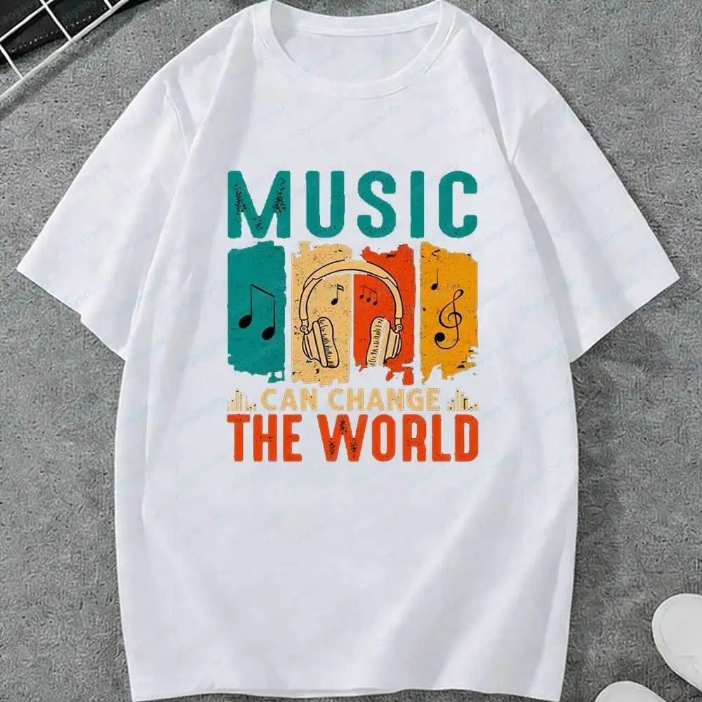 LGBT Music Can Change The World T Shirt for Men Women Vintage Music Note Graphic Tees Casual Black Short Sleeve Streetwear Tops