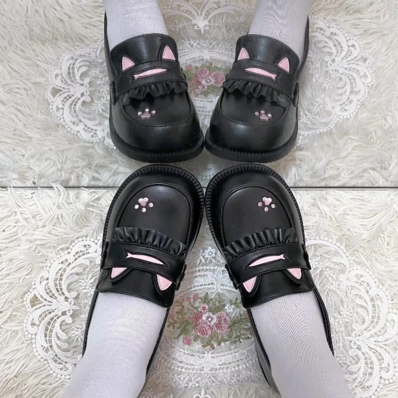 Lolita JK Princess Cosplay Shoes Women Black PU Platform Mary Jane Round Toe Shoes Cat Ear Paw Kawaii Daily Holiday Gift New 6