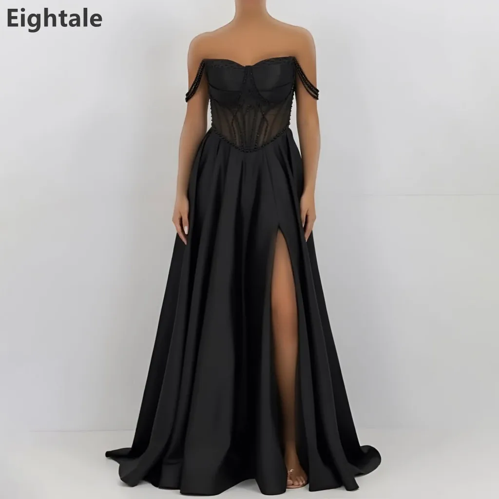 

Eightale 2025 Black Satin A Line Corset Sweetheart Maxi Evening Dress Prom Dress Women Dubai Formal Party Gown Customized