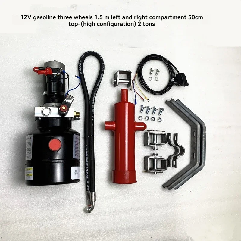 Modification of a motorized fuel-powered three-wheeled motorcycle with a heavy-duty hydraulic dump system.