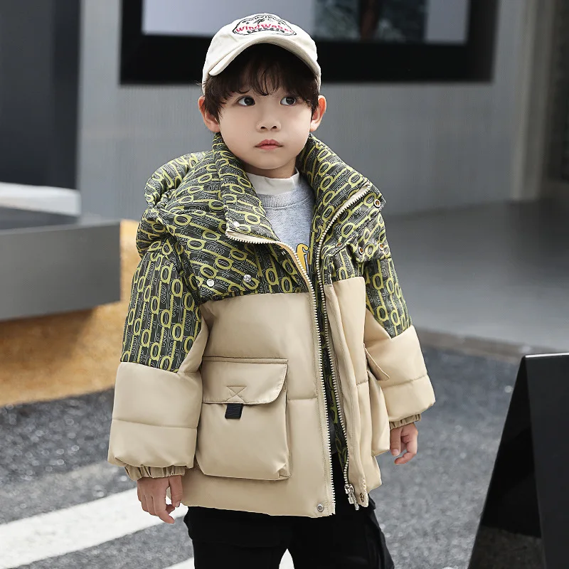 IYEAL  2023 New Boys' Down Coat Children's Fashion Color Block Thickened Winter Warm White Duck Down Coat