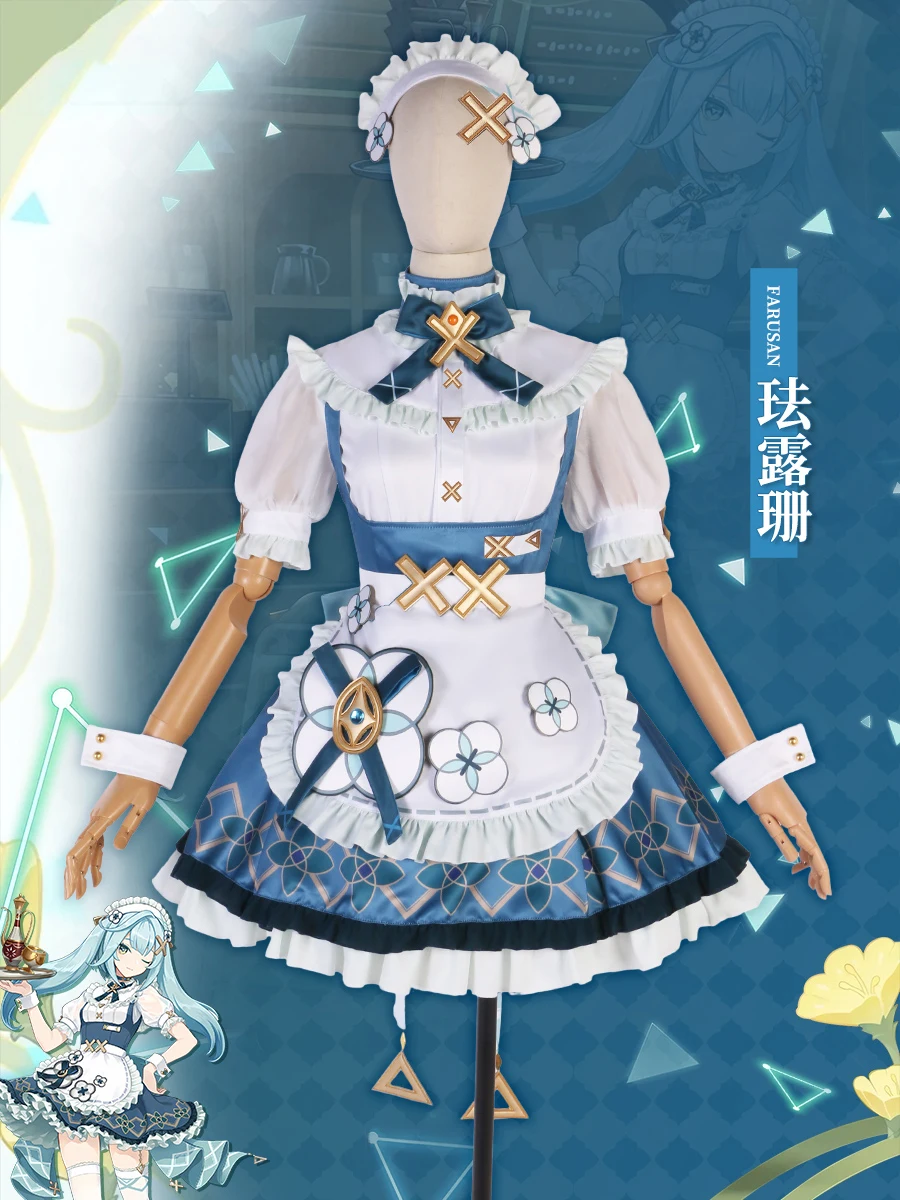 Customize Cos Genshin Impact Faruzan Cosplay Costume Sweet Cafe Maid Outfit Fell Set