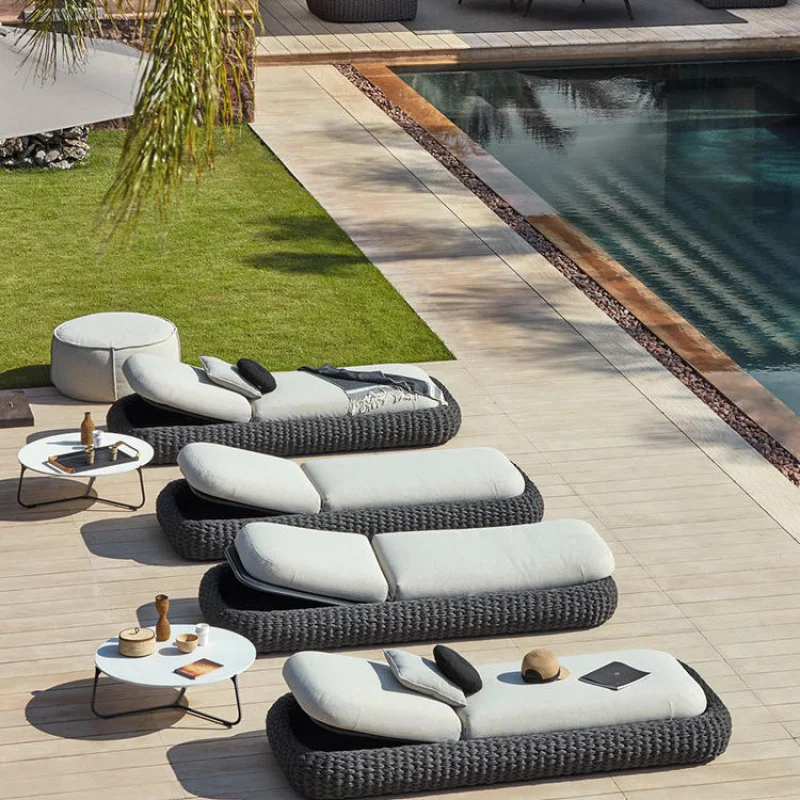 

Leisure Lounge Courtyard , Woven Rope Garden Pool Outdoor Rattan Lazy Single Bed Furniture