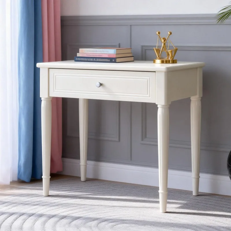All solid wood bedside table, bedroom small desk, storage drawer table, white computer table, small dressing table