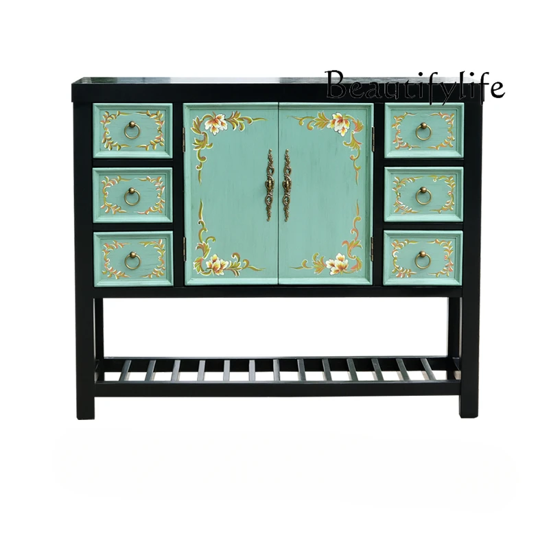 

American Country New Chinese Style Sideboard Cabinet Hallway Decoration Classical Painted Hallway Storage Storage Side Cabinet