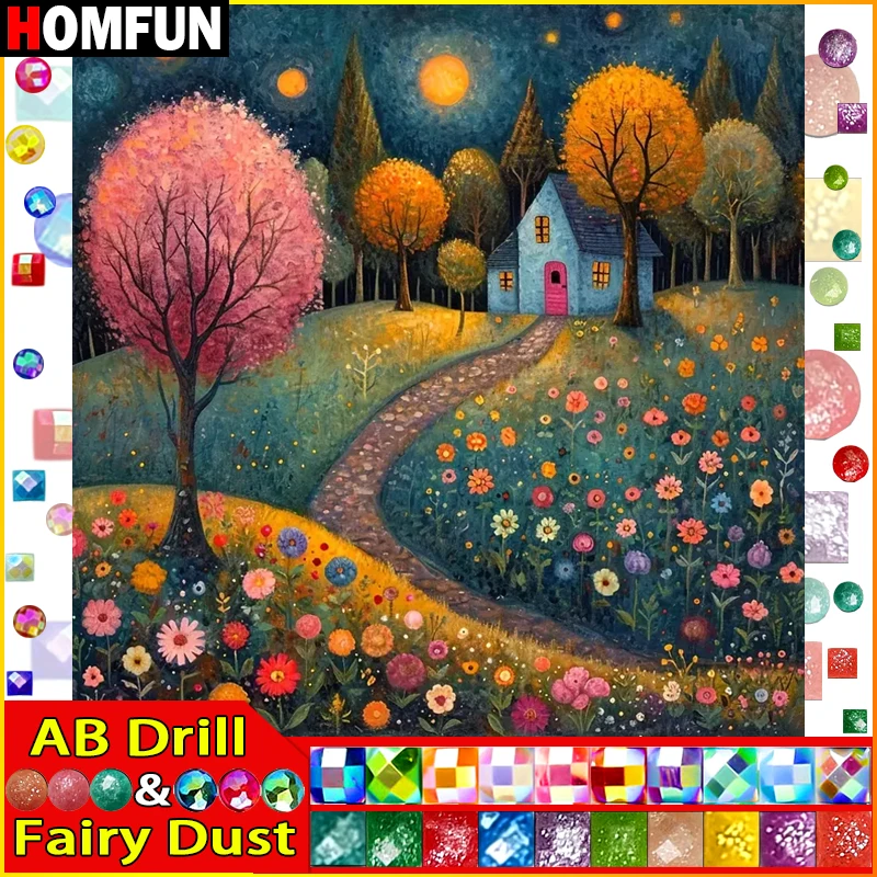 

HOMFUN Фея Пыль AB DIY Алмазная картина "Дерево Дом Пейзаж" Полная дрель Квадратная круглая Алмазная вышивка 5D Алмазное украшение