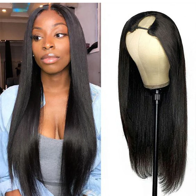 

Glueless Silky Straight U Part Wigs 100% Human Hair Unprocessed Bone Straight Indian Remy V Shape Wig 250density Full