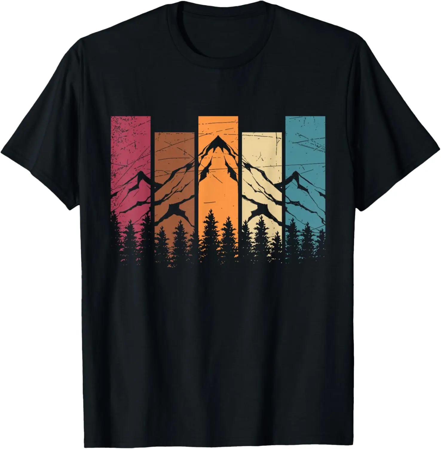 Forest Trees Nature Lovers Hikers Retro Mountains Hiking T-Shirt 100% Cotton Trendy Y2K Short-Sleeve Tee – Soft, Quick-Drying, & Moisture-Wicking; Ideal for Sports or Casual Wear; Great Gift for Christmas or Halloween.