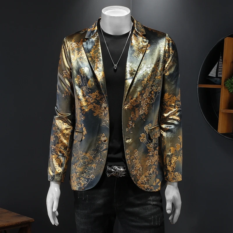 

Velvet Jacquard Fashion Luxury Blazer Hombre Casual Coat For Men Autumn Quality Smooth Comfortable Slim Fit Suit Terno Masculino