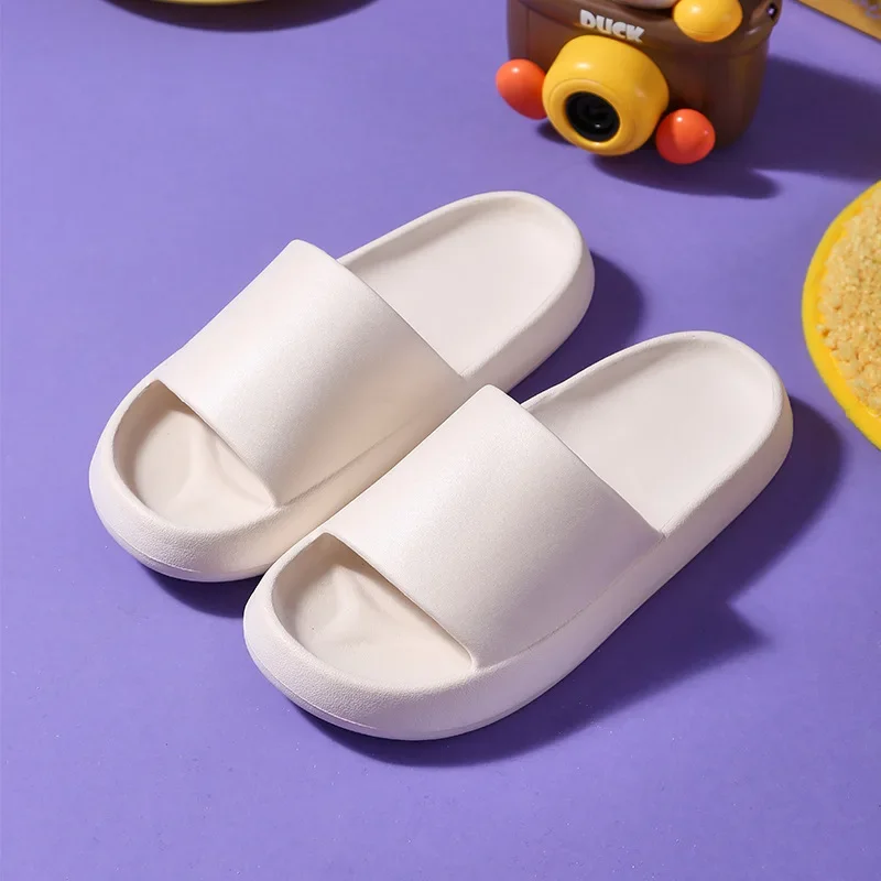 Men Single Band Bathroom Slippers, White Solid Color Slippers