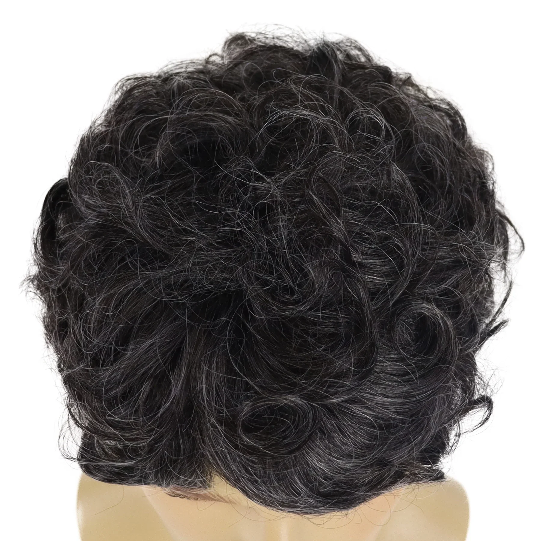 GNIMEGIL Synthetic Man Wig Black Mix Grey Hair Short Curly Wig for Male Father Gift Wig Natural Heat Resistant Cosplay Party Wig