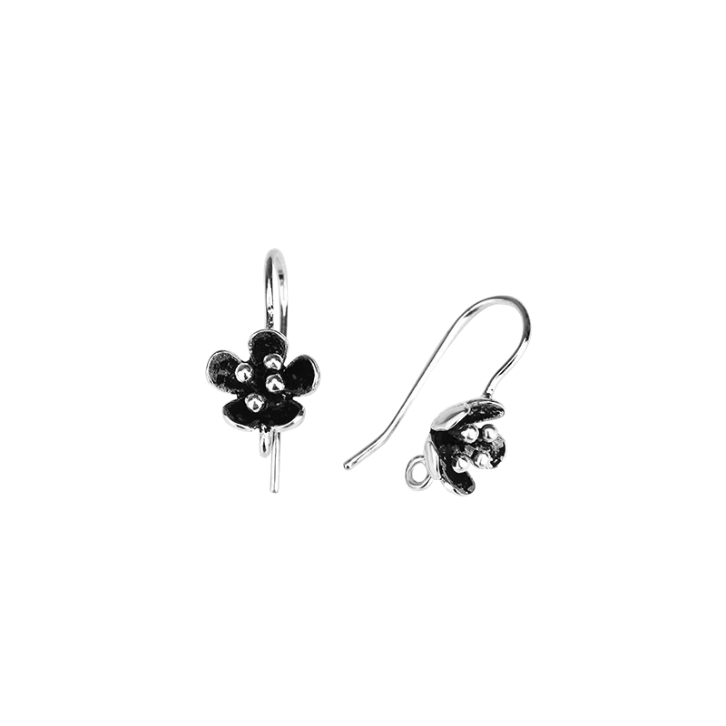 925 sterling silver Thai silver homemade earring accessories vintage distressed flower ear hook handmade DIY silver jewelry