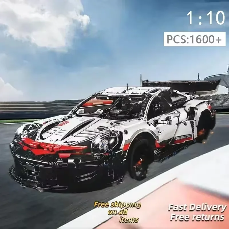 1580+Pcs 911RSR 1:10 Assembled Building Blocks Car Sports Racing Car Vehicle Electric Remote Control Version Optional Bricks Toy