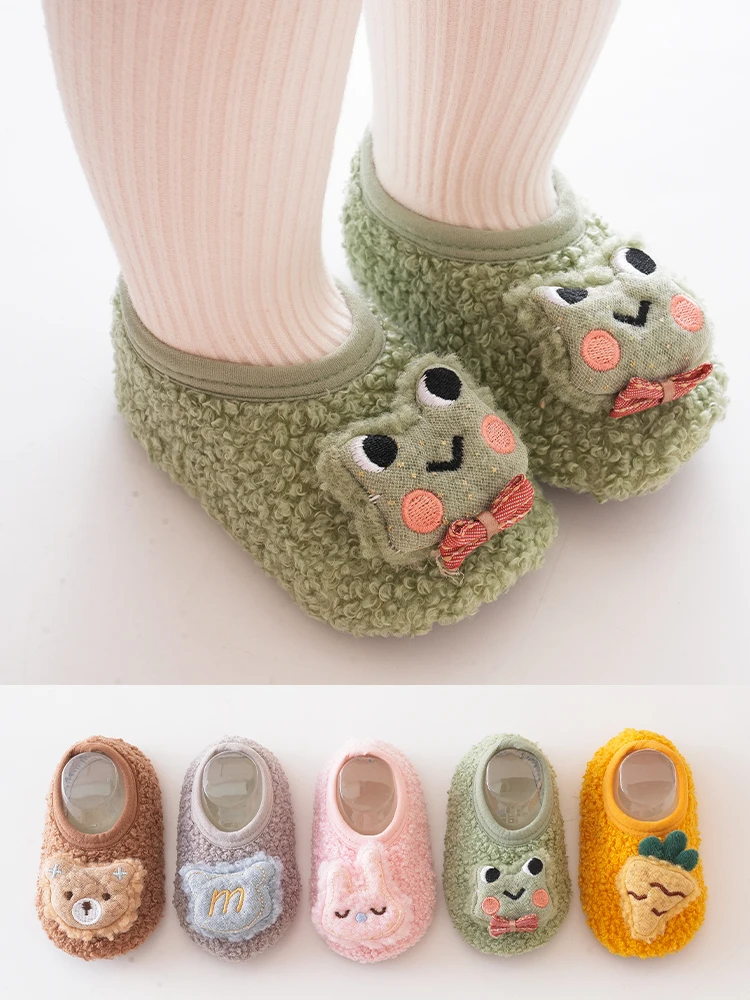 Thickened Green Frog Baby Floor Socks Baby Toddler Shoes Sock Shoes Non-Slip Soft Bottom Cartoon Early Education Baby Shoes