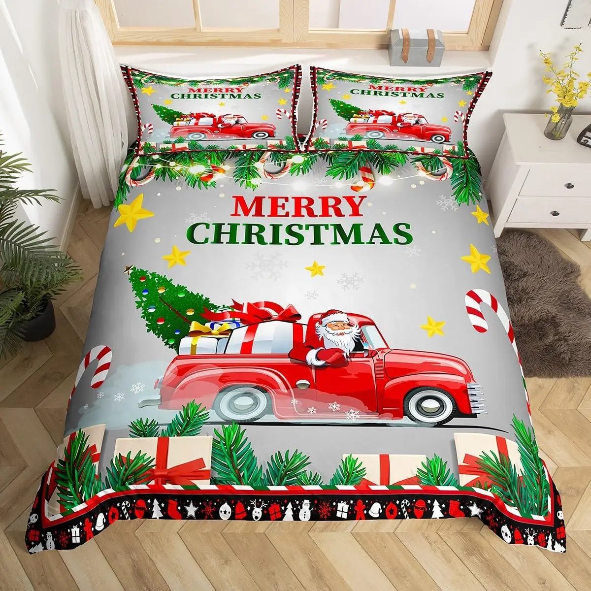 

Christmas Tree Santa Claus Duvet Cover Twin King Queen Kids Christmas Bedding Set Polyester Botanical Racing Car Comforter Cover