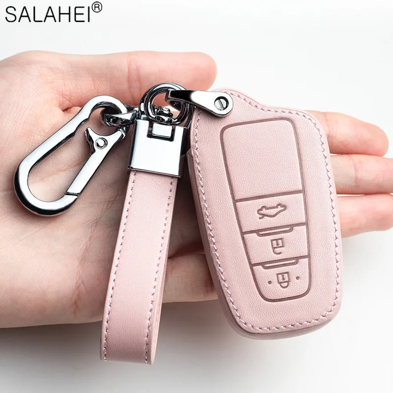 Leather Car Key Case Full Cover Shell Fob For Toyota Prius Camry Corolla CHR C-HR RAV4 Land Cruiser Prado Keychain Accessories