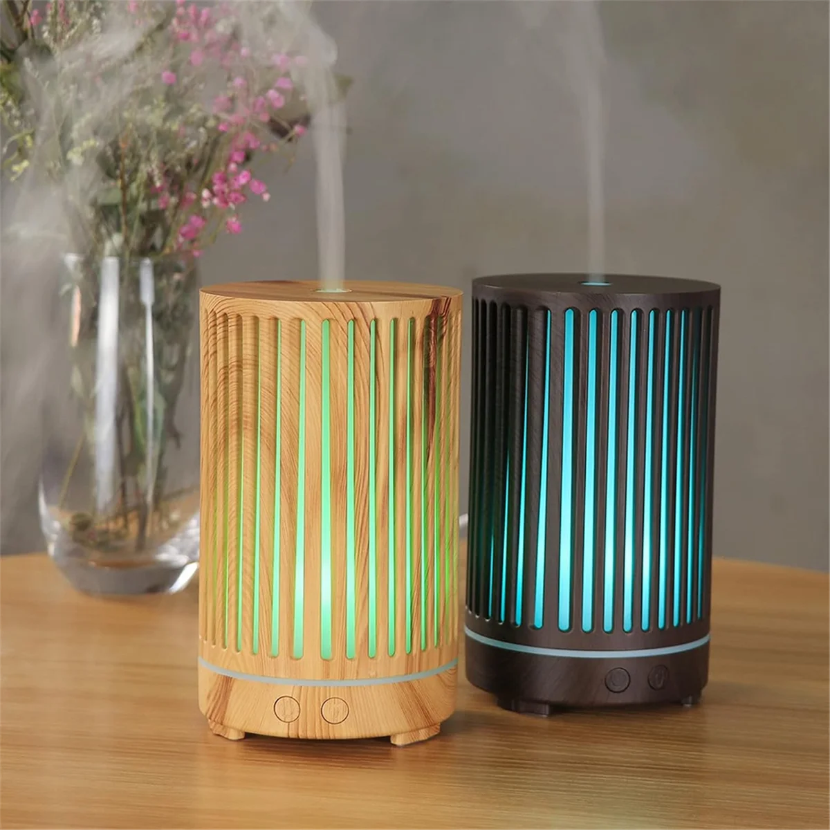 A57I Simulated Wooden Printed Humidifie 200ml Colorful Portable Humidifier Low Noise Small Humidifier for Bedroom Office,B