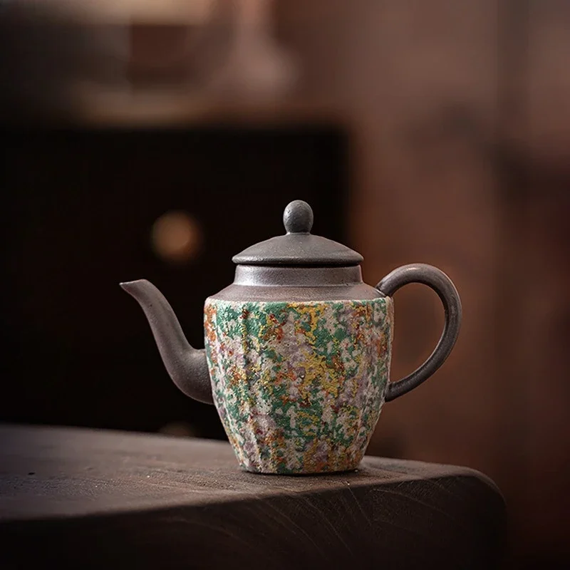 150ML Handmade Rock Painting Time Is Putting The Pot Household Ceramic Ball Hole Filter Bubble Teapot Retro Kung Fu Tea Set Gift