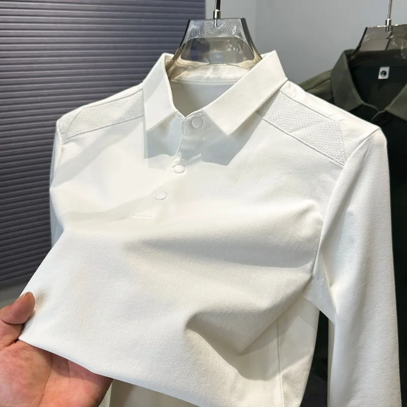 

Мужская футболка с длинными рукавами и лацканами, новинка 2025, осенняя рубашка-поло, свободный однотонный универсальный повседневный топ