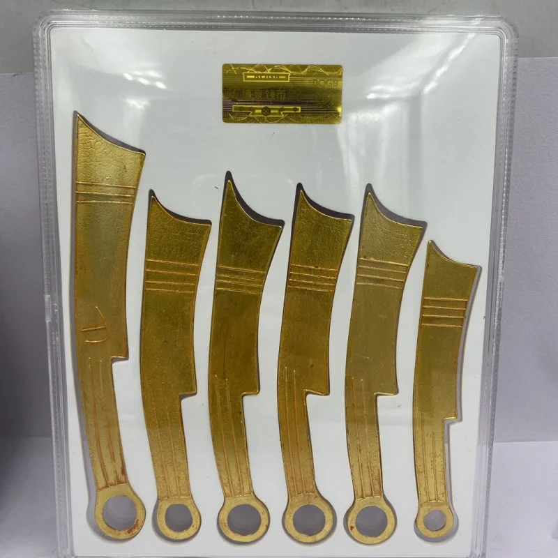 Imitation Gold Ancient Coin Pre-Qin Knife Money Full Set Antique Pure Copper Gold Plated Knife Money Coin Scan Code Rating Box K