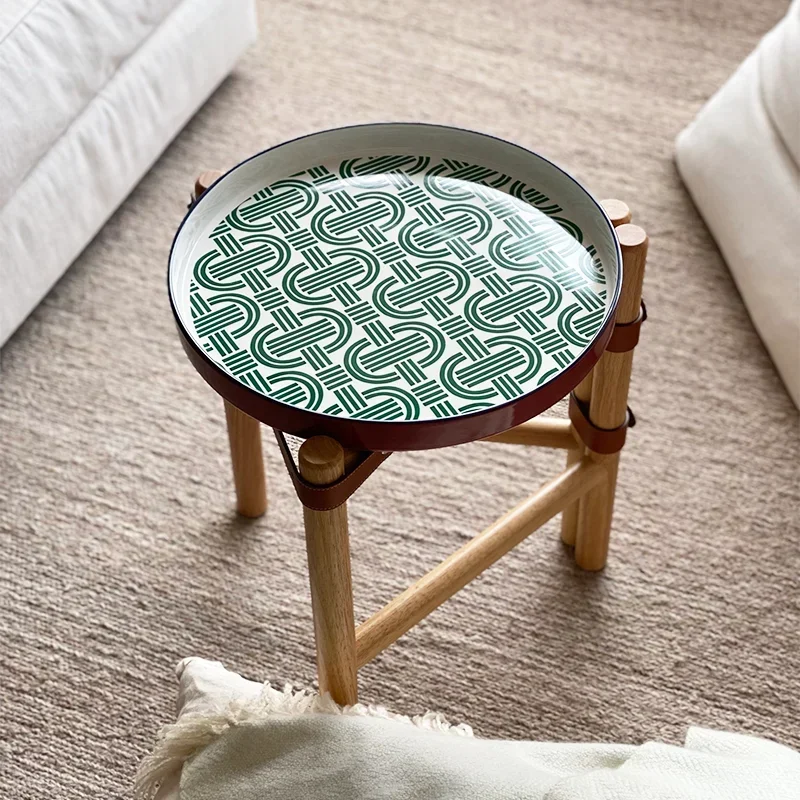 

Vintage Coffee Table Living Room Sofa Side Table Solid Wood Ceramic Tray Tea Table Creative Home Bedroom Restaurant Storage Desk