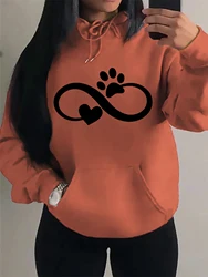 Creative Cat Palm And Love Creative Design Heart Pattern Hoodies Women Fashion Casual Hoody Hip Hop Fleece Streetwear Loose