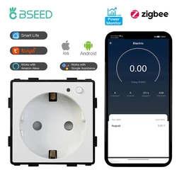 BSEED Zigbee Smart Plug Power Monitoring Internet Socket Electric Wall Outlet Tuya Smart Life Google Alexa Wireless Control