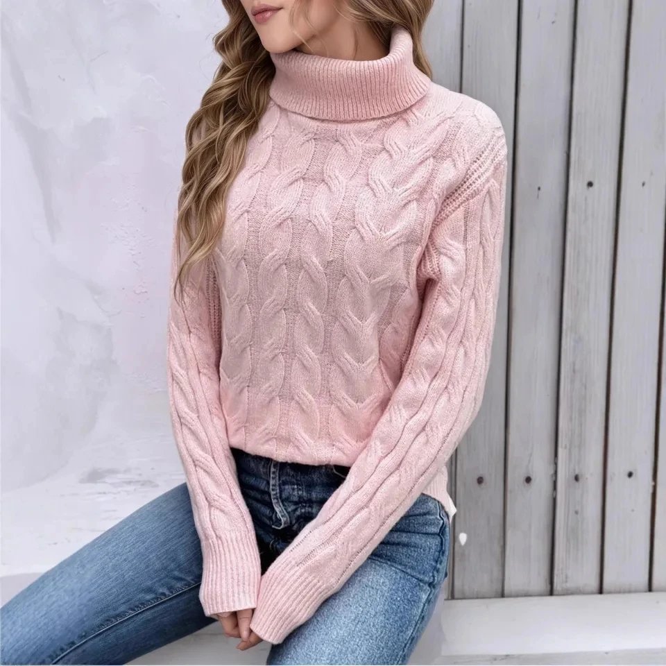 

Women Solid Color Turtleneck Long Sleeves Twist Knitted Winter Pullover Sweater Pull En Maille Femme Abbigliamento Donna Autunno
