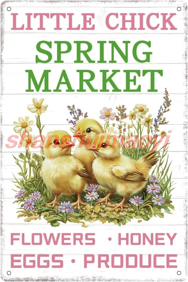 WEBEEDY Vintage Metal Signs Little Chick Spring Market Easter Sign Funny Chicken Farm Decor Poster Plaque Metal Wall Panel Art f