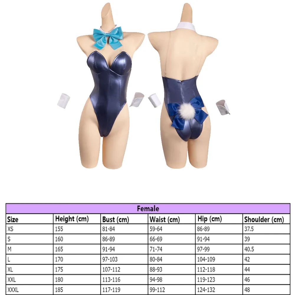 성인 여성 할로윈 파티 버니 걸 코스프레 점프수트 머리띠 세트 옷, 애니메이션 게임 블루 아카이브 코스튬