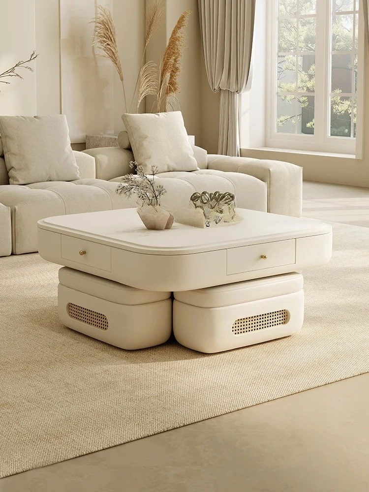 

Coffee Table Mahjong Table Machine Dining Table Double-Use Living Room with Stool Fire Storage Multifunctional