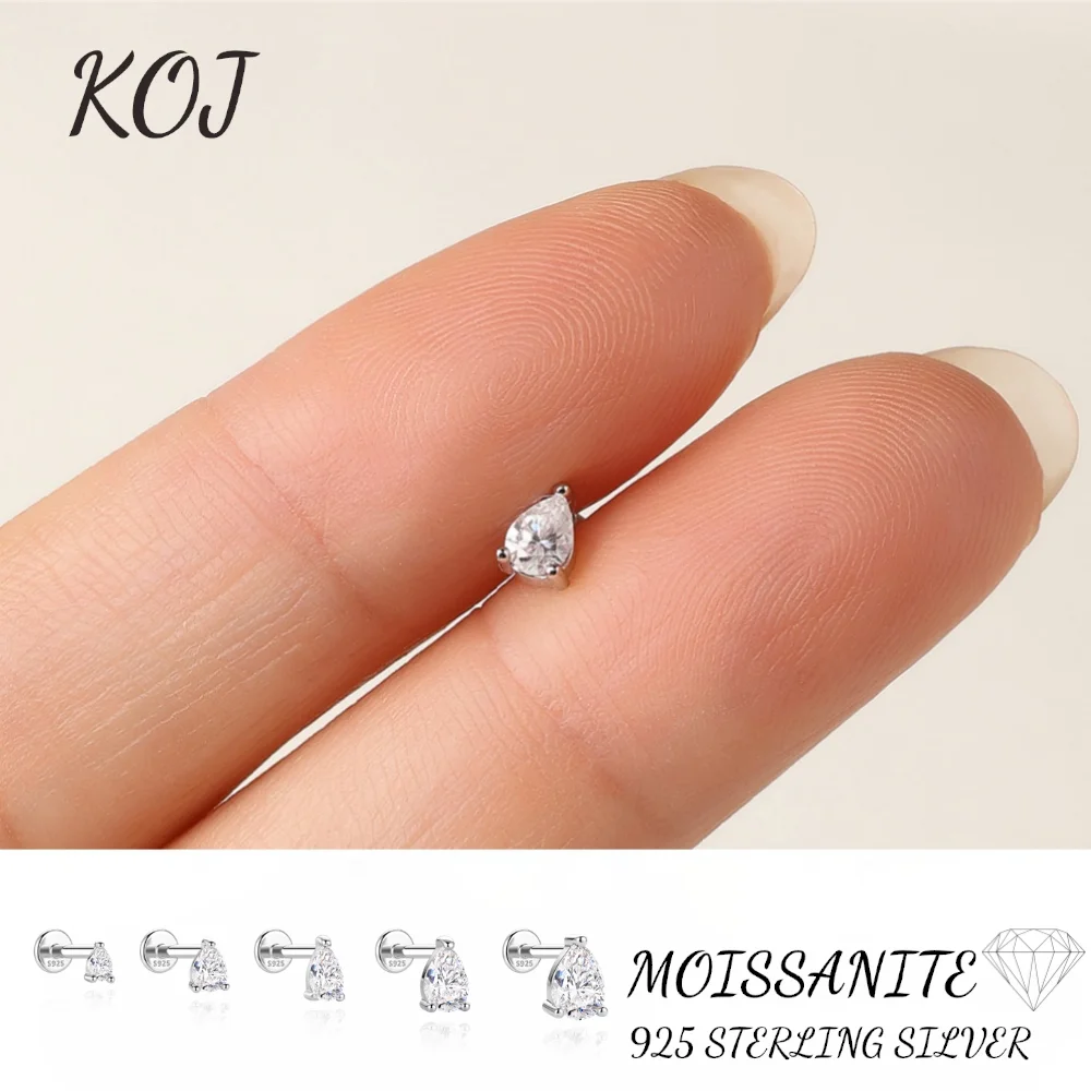 KOJ 1PC 925 Sterling Silver Classic Moissanite Earring Round Marquise Pear Shape For Women Elegant Party Hypoallergenic Gift