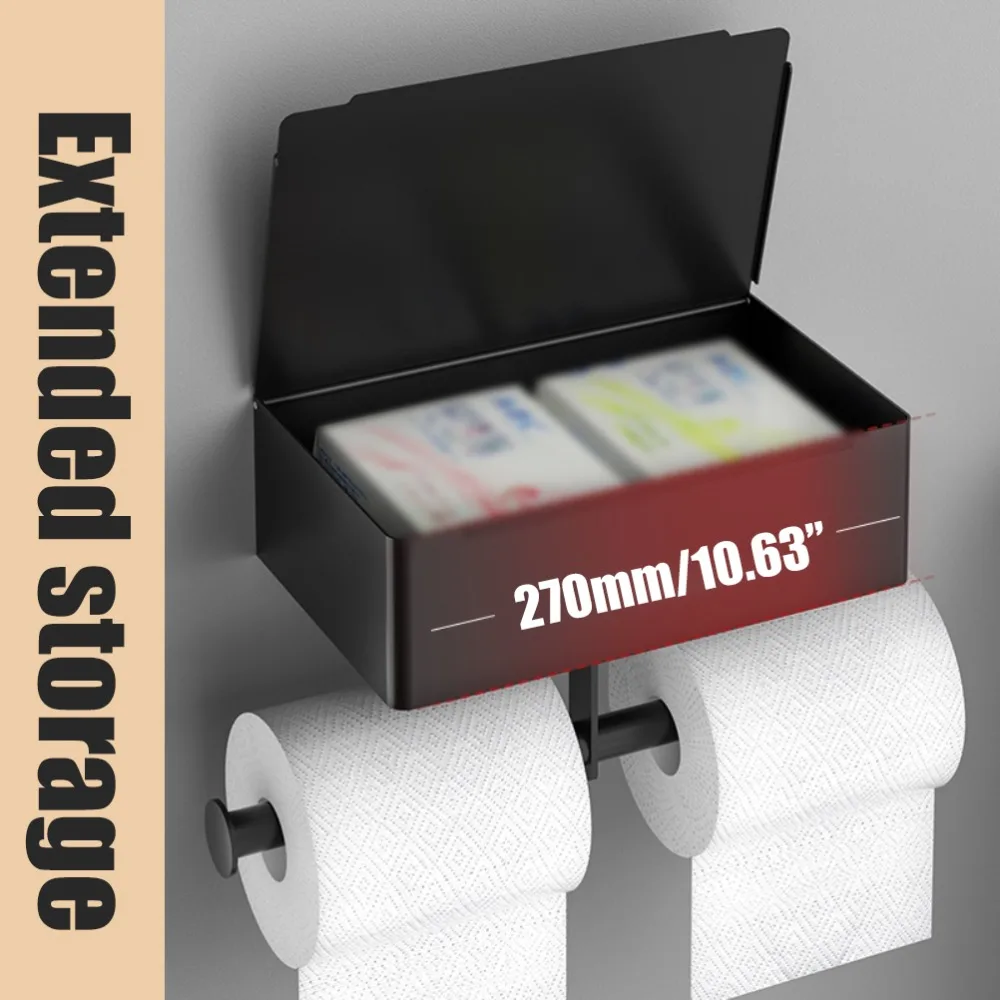 Practical Stainless Steel Toilet Paper Holder Black Overall Height 15.5cm Toilet Roll Holder Wipes Dispenser for Toilet