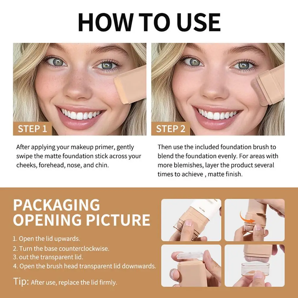 Foundation Stick Water Moist Light คอนซีลเลอร์รองพื้นไม่ทําเครื่องหมายติดทนนานผิวกระจ่างใสด้วยแปรงแต่งหน้า