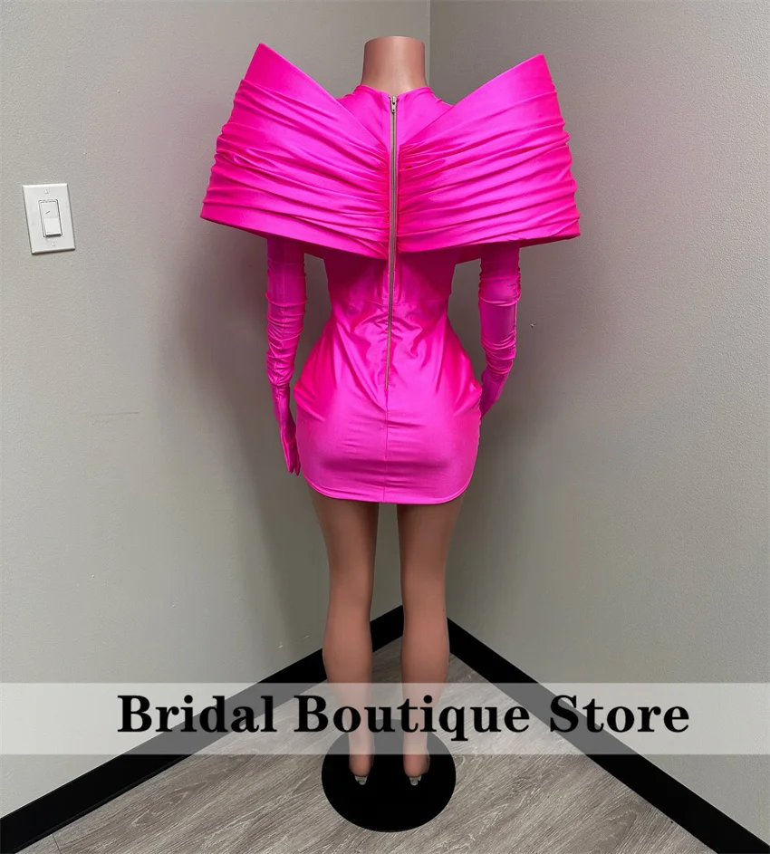 Stunning Hot Pink Prom Gown With Two Gloves Off Shoulder Birthday Party Cocktail Dresses Robe De Bal Custom-Made Customized