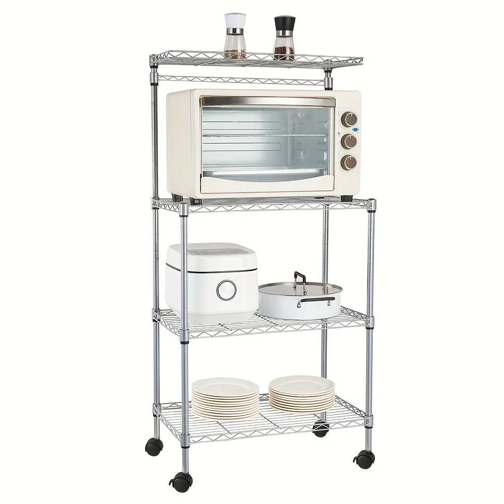 4-Tier Adjustable Kitchen Bakers Rack Shelf with Microwave Oven Stand and Storage Cart - Space-Saving, Heavy-Duty, Easy Assembly