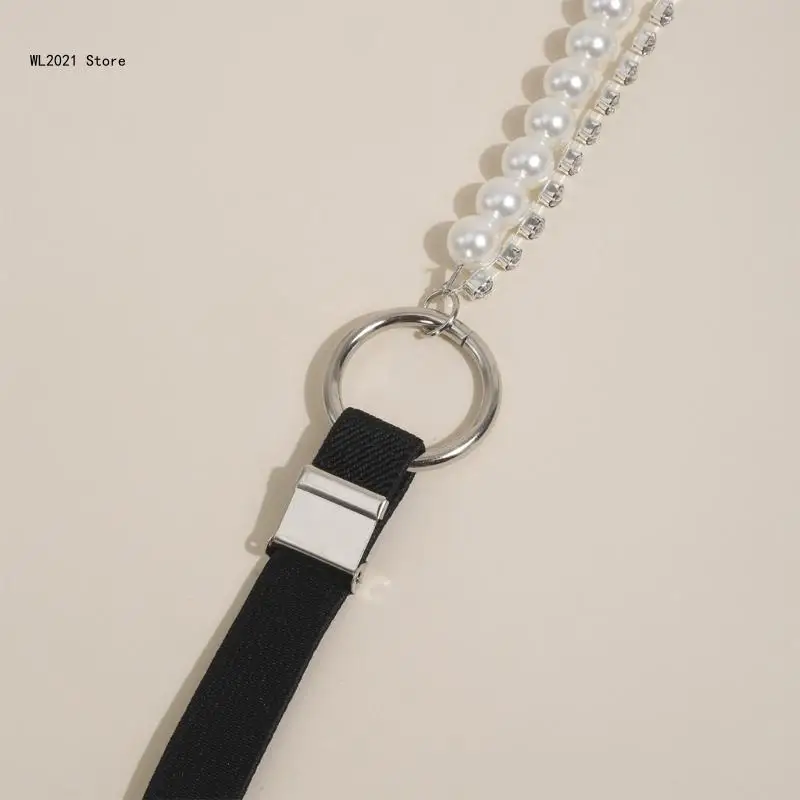 Pearl Rhinestone Suspenders for Skirt Pants Adjustable Elastic Wide Y Shape Back Suspender for Woman Christmas Gifts