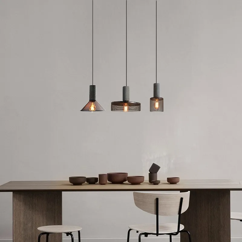 Nordic Restaurant Cement Chandeliers Single Headed Bar Counter Bedside Pendant Lamp Iron Minimalist Industrial Homestay Lights