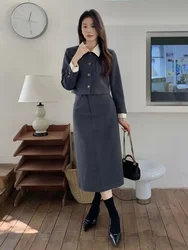 Insozkdg Autumn New Elegant Socialite High-Class Contrast Collar Jacket + High-Waisted Slimming Skirt Two-Piece Set High Quality